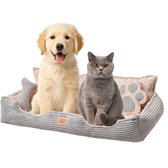 Lizzy & Lola - Fluffy Hondenmand Ribby Double - 92 x 46 cm - Beige/Grijs – Extra Zacht & Wasbaar