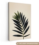 Canvas schilderij 80x120 cm - Wanddecoratie Palmblad - Donkere bladen - Subtiel - Muurdecoratie woonkamer - Slaapkamer decoratie - Kamer accessoires - Schilderijen op canvas