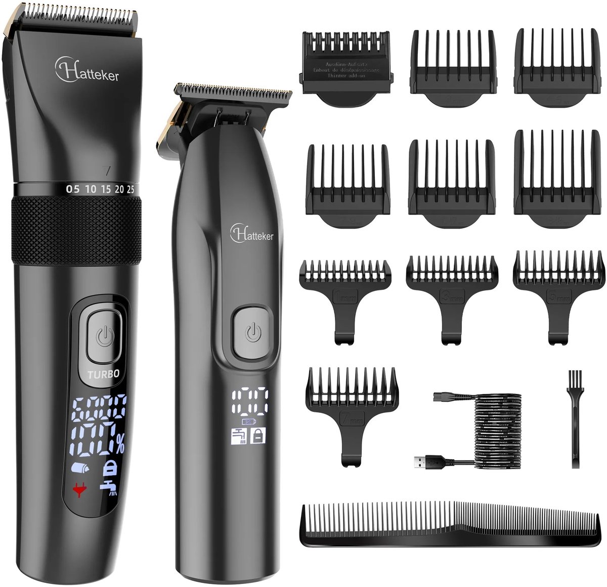 Hatteker Professionele Tondeuse Set – Haartrimmer & Baardtrimmer voor Heren – T-Blade Precisietrimmer – IPX7 Waterdicht – Zwart