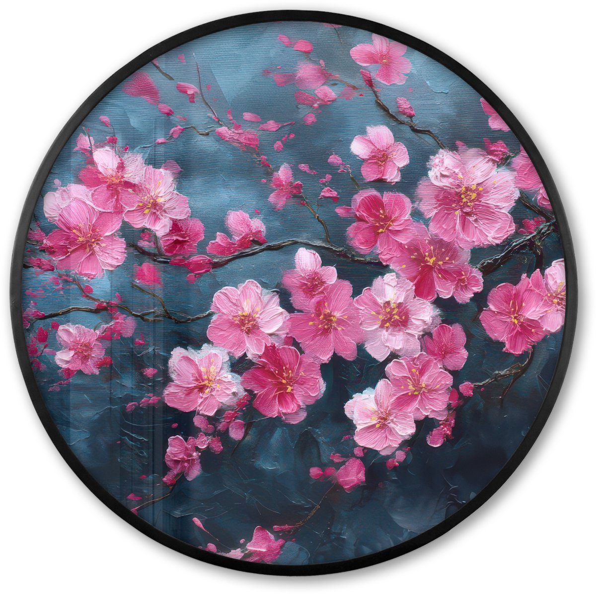 FrameYourWall Poster in lijst Rond - Fotolijst 60x60 cm - Posters - Bloem - Bloesems - Roze - Abstract - Ronde posterlijst zwart - Decoratie - Wanddecoratie woonkamer - Muurdecoratie slaapkamer Bloemen