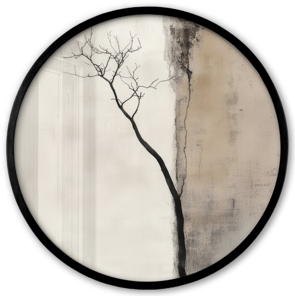 FrameYourWall Poster in lijst Rond - Fotolijst 40x40 cm - Posters - Wabi sabi - Plant - Beige - Ronde posterlijst zwart - Decoratie - Wanddecoratie woonkamer - Muurdecoratie slaapkamer Japandi - Plant