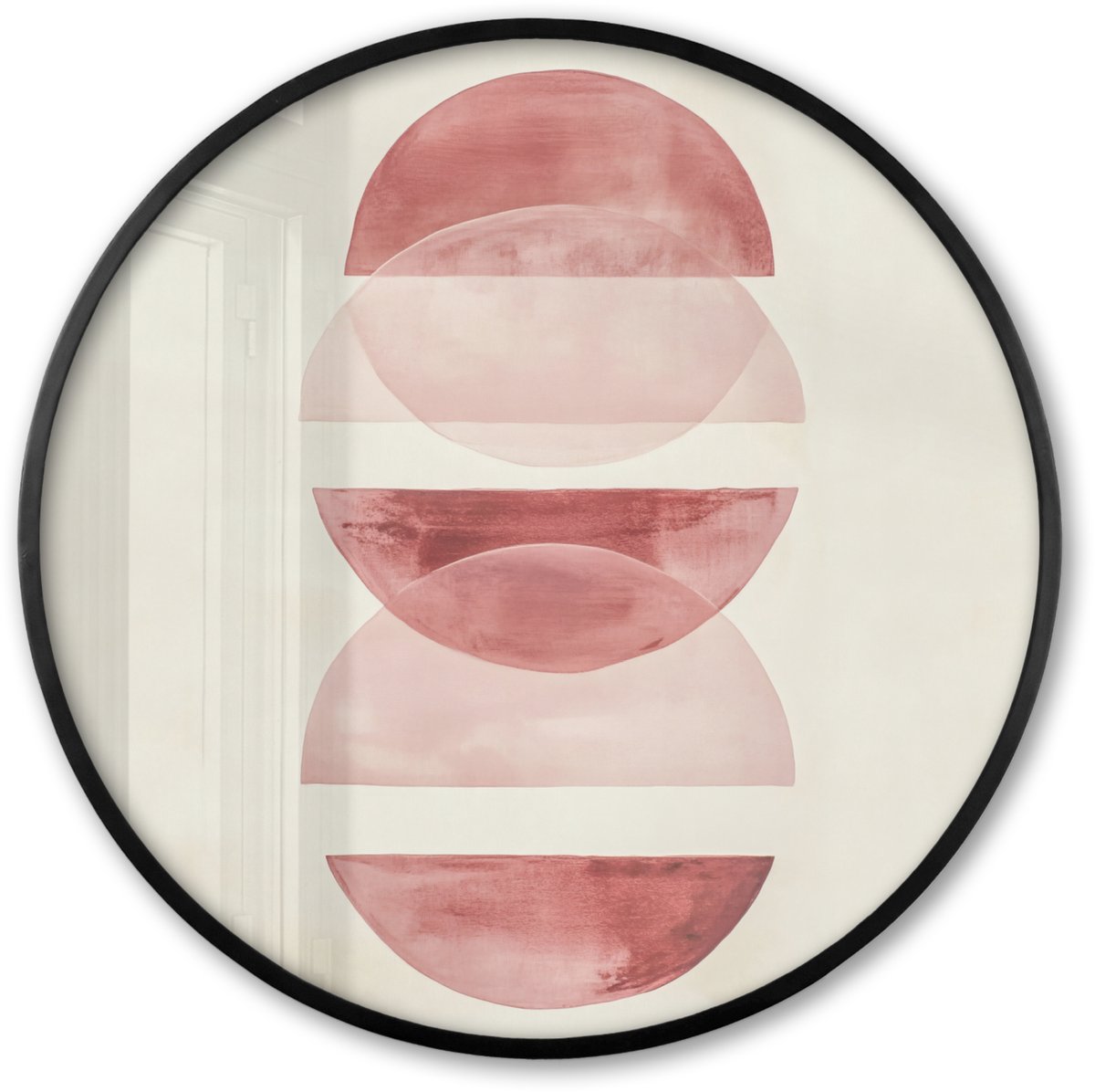 FrameYourWall Poster in lijst Rond - Fotolijst 60x60 cm - Posters - Minimalistisch - Cirkels - Roze - Ronde posterlijst zwart - Decoratie - Wanddecoratie woonkamer - Muurdecoratie slaapkamer Cirkels - Minimalistisch
