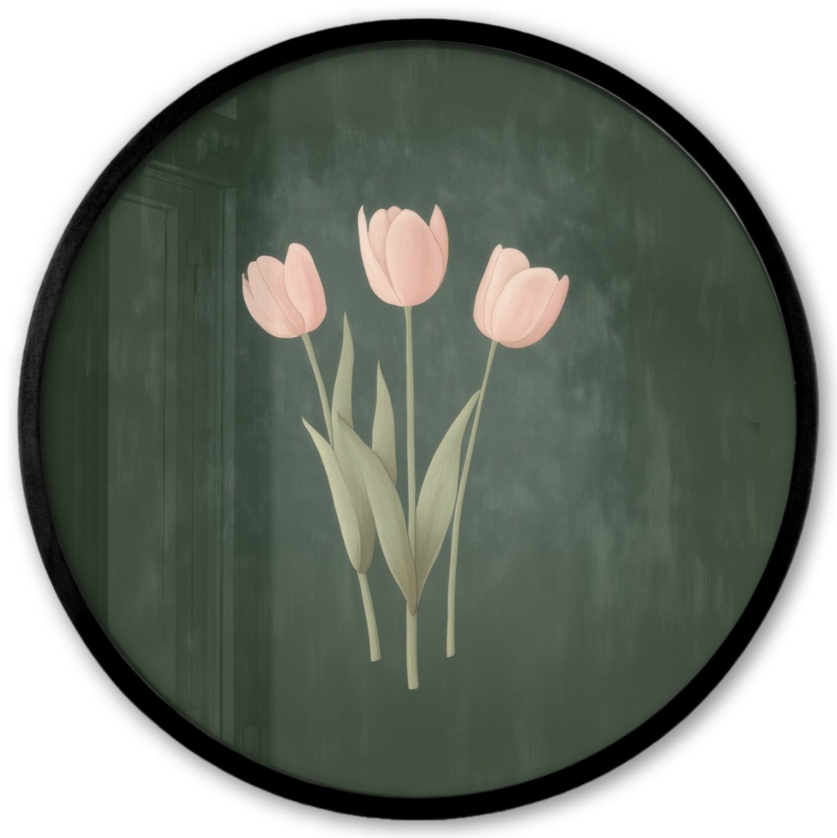FrameYourWall Poster in lijst Rond - Fotolijst 40x40 cm - Posters - Tulpen - Liefde - Donkergroen - Ronde posterlijst zwart - Decoratie - Wanddecoratie woonkamer - Muurdecoratie slaapkamer