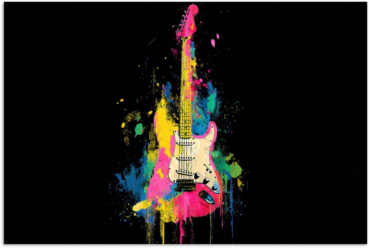 Poster 30x20 cm - Gitaar - Kleurrijk - Verf - Posters - Kamer decoratie - Wanddecoratie wo