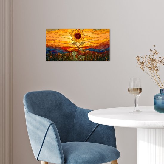 Poster 40x20 cm - Zonnebloem - Mozaïek - Zonsondergang - Geel - Posters - Kamer decoratie - Wanddecoratie woonkamer - Muurdecoratie slaapkamer