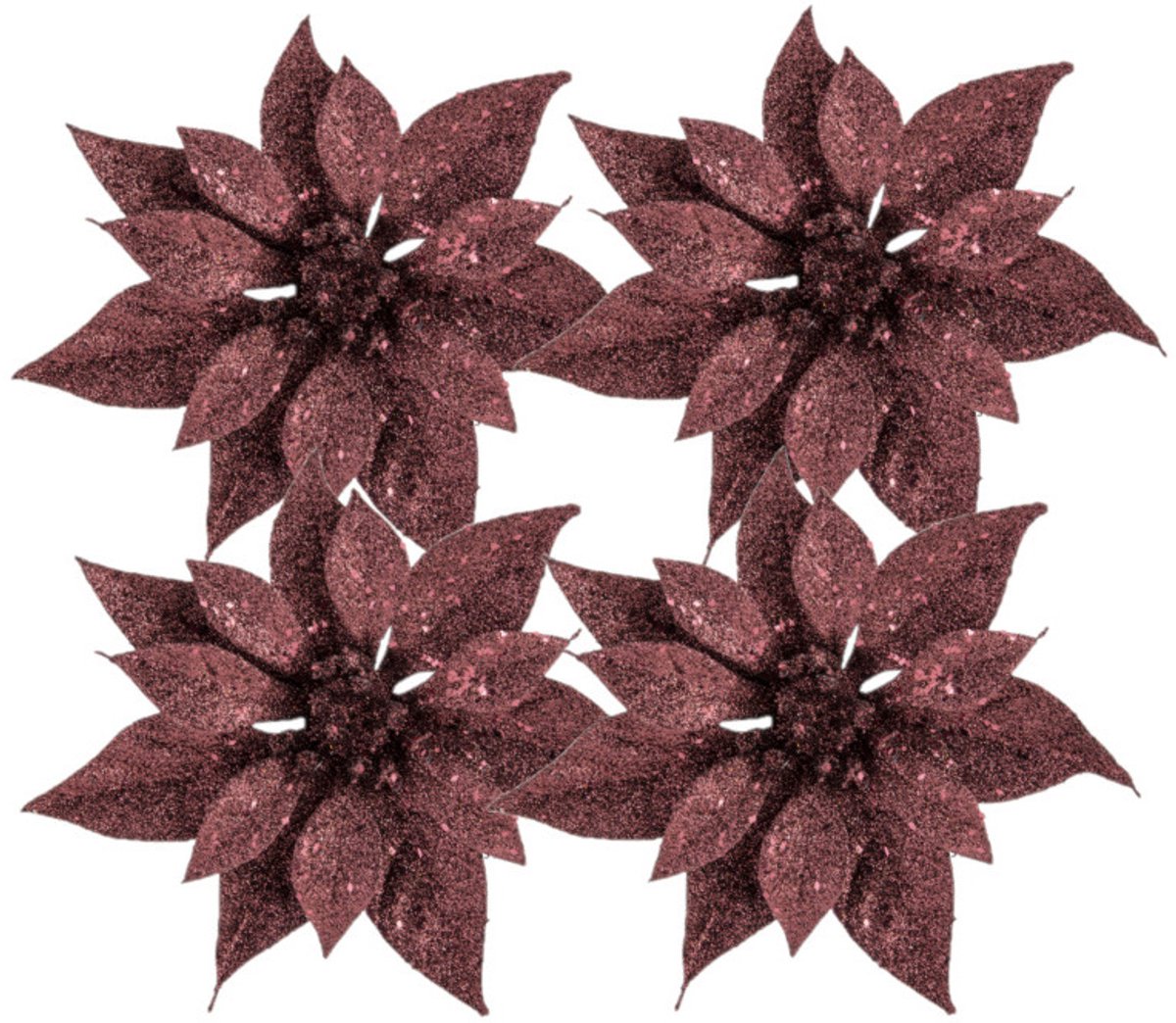 Cosy & Trendy Kerstboomversiering Kerstster - 4x stuks - 18 cm - donkerrood - op clip - ornament - ster