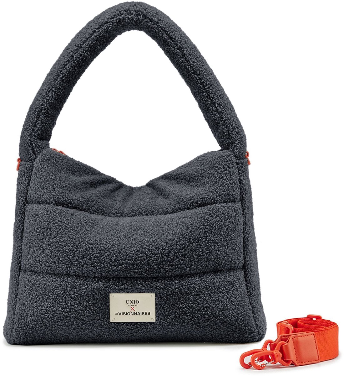 Unio Hamburg x Les Visionnaires schoudertas Teddy Unio Hobo Anthrazith antraciet