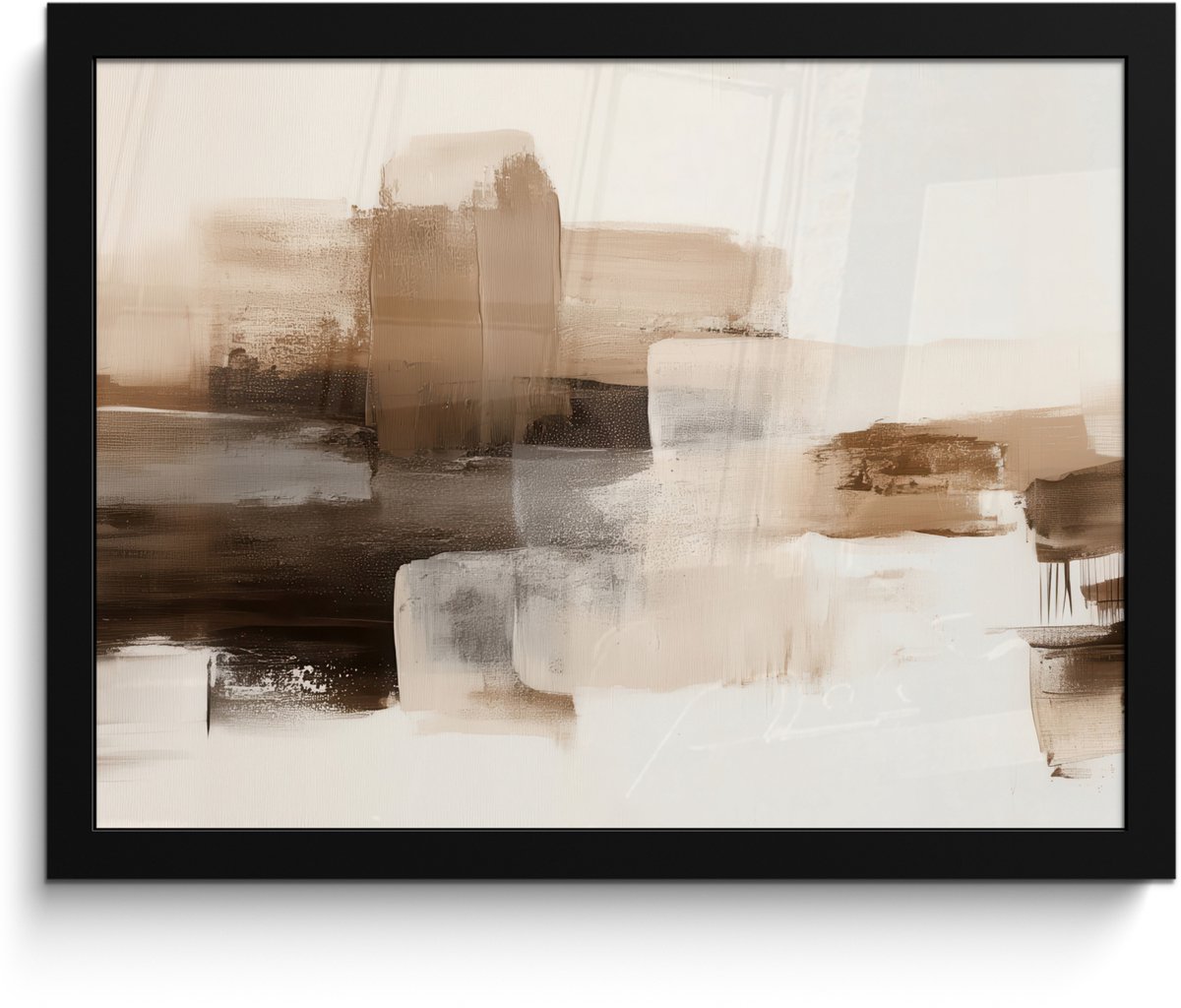 FrameYourWall Poster in lijst - Fotolijst 40x30 cm - Posters - Penseelstreken - Abstract landschap - Rust - Posterlijst zwart - Decoratie - Wanddecoratie woonkamer - Muurdecoratie slaapkamer
