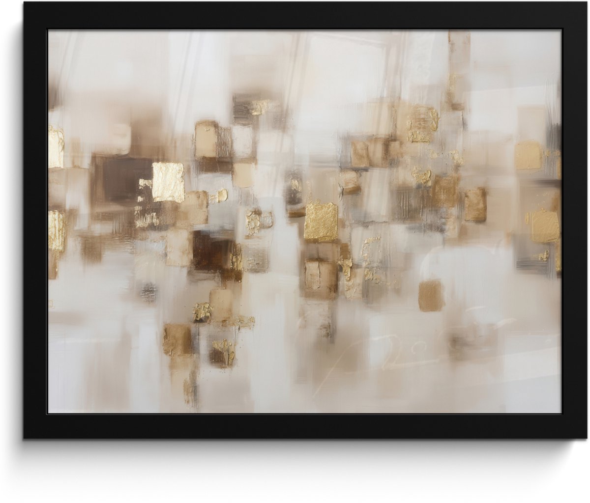 FrameYourWall Poster in lijst - Fotolijst 40x30 cm - Posters - Abstracte vierkanten - Aardetonen - Mistig - Posterlijst zwart - Decoratie - Wanddecoratie woonkamer - Muurdecoratie slaapkamer Aardetonen - Mistig - Abstract