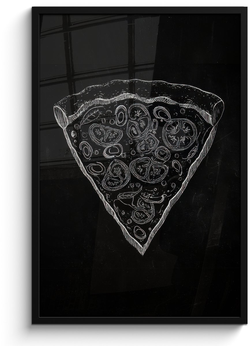 FrameYourWall Poster in lijst - Fotolijst 60x90 cm - Posters - Pizzapunt - Toppings - Krijttekening - Posterlijst zwart - Decoratie - Wanddecoratie woonkamer - Muurdecoratie slaapkamer