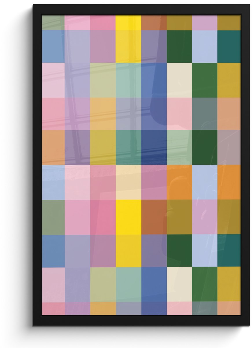 FrameYourWall Poster in lijst - Fotolijst 40x60 cm - Posters - Blokken - Vierkant - Patroon - Gekleurd - Posterlijst zwart - Decoratie - Wanddecoratie woonkamer - Muurdecoratie slaapkamer