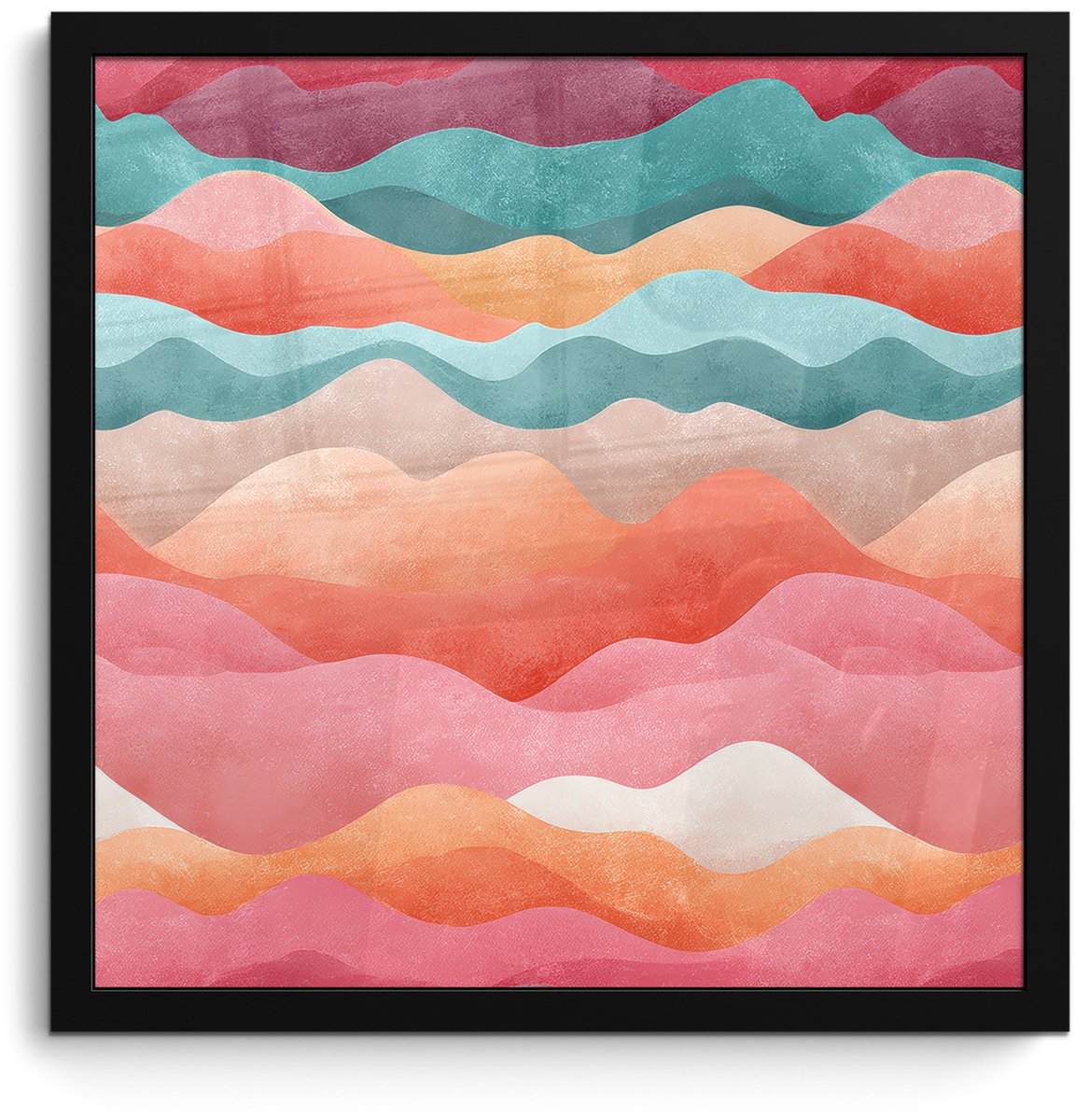 FrameYourWall Poster in lijst - Fotolijst 40x40 cm - Posters - Golven - Kleurrijk - Abstract - Posterlijst zwart - Decoratie - Wanddecoratie woonkamer - Muurdecoratie slaapkamer