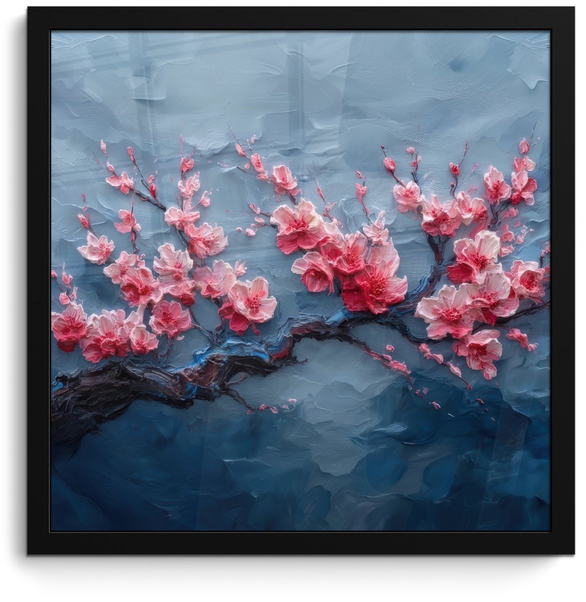 FrameYourWall Poster in lijst - Fotolijst 40x40 cm - Posters - Bloesem - Bloem - Roze - Tak - Posterlijst zwart - Decoratie - Wanddecoratie woonkamer - Muurdecoratie slaapkamer Bloesem - Tak