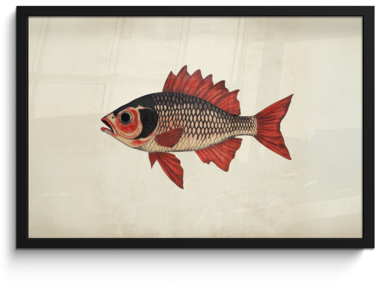 FrameYourWall Poster in lijst - Fotolijst 60x40 cm - Posters - Schubben - Rood - Vis - Vinnen - Posterlijst zwart - Decoratie - Wanddecoratie woonkamer - Muurdecoratie slaapkamer Vis - Vinnen - Schubben