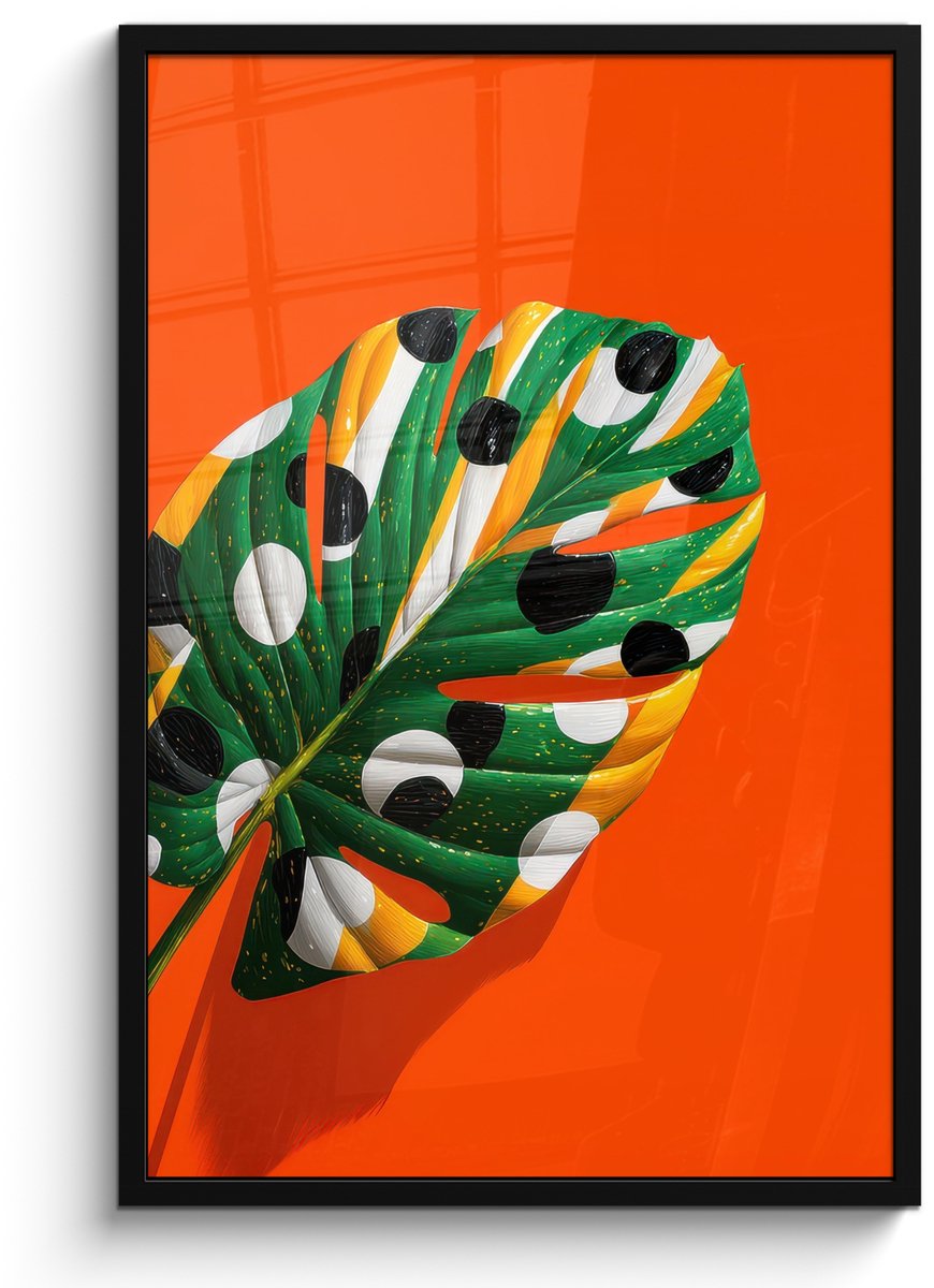 FrameYourWall Poster in lijst - Fotolijst 60x90 cm - Posters - 3-2 - Posterlijst zwart - Decoratie - Wanddecoratie woonkamer - Muurdecoratie slaapkamer Blad - Stippen
