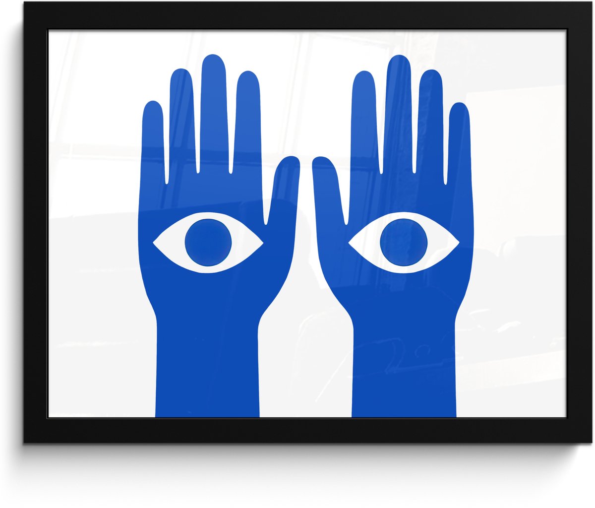 FrameYourWall Poster in lijst - Fotolijst 40x30 cm - Posters - Handen - Twee - Ogen - Blauw - Posterlijst zwart - Decoratie - Wanddecoratie woonkamer - Muurdecoratie slaapkamer Handen - Ogen
