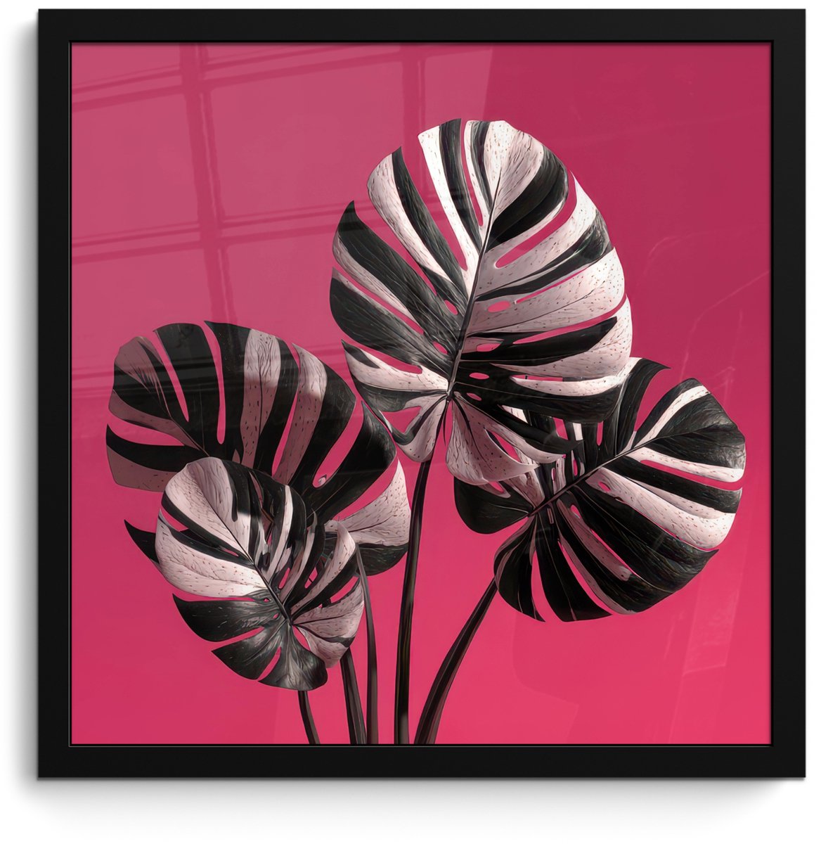 FrameYourWall Poster in lijst - Fotolijst 40x40 cm - Posters - Bladeren - Rond - Roze - Posterlijst zwart - Decoratie - Wanddecoratie woonkamer - Muurdecoratie slaapkamer