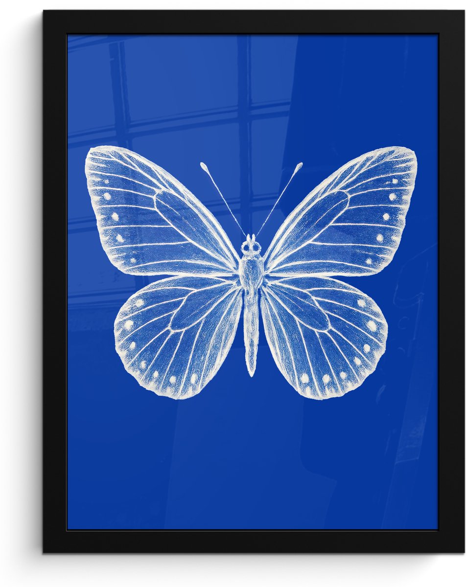 FrameYourWall Poster in lijst - Fotolijst 30x40 cm - Posters - Vlinder - Wit - Getekend - Stippen - Posterlijst zwart - Decoratie - Wanddecoratie woonkamer - Muurdecoratie slaapkamer