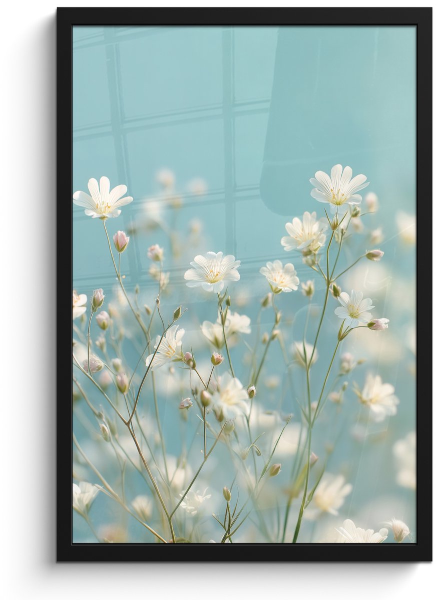 FrameYourWall Poster in lijst - Fotolijst 40x60 cm - Posters - Stengels - Bloemen - Lucht - Wit - Posterlijst zwart - Decoratie - Wanddecoratie woonkamer - Muurdecoratie slaapkamer