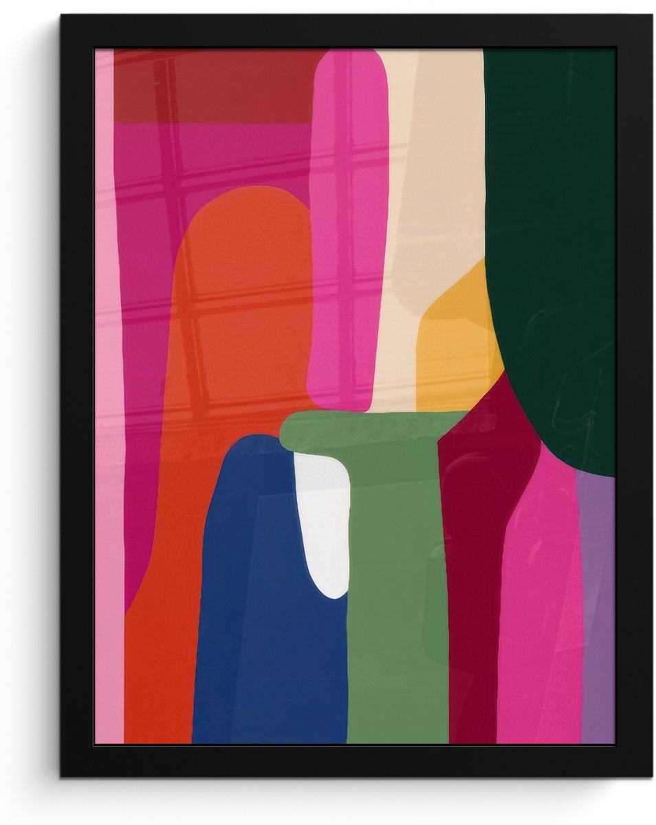 FrameYourWall Poster in lijst - Fotolijst 30x40 cm - Posters - Kleurvakken - Recht - Rond - Abstract - Posterlijst zwart - Decoratie - Wanddecoratie woonkamer - Muurdecoratie slaapkamer Kleurvakken - Abstract