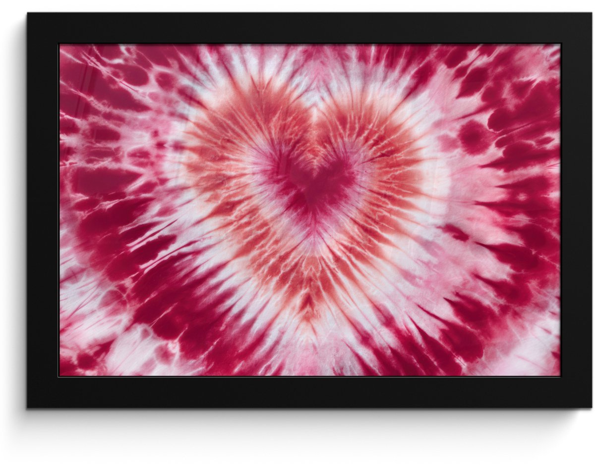 FrameYourWall Poster in lijst - Fotolijst 30x20 cm - Posters - Hartvorm - Roze - Tie dye - Posterlijst zwart - Decoratie - Wanddecoratie woonkamer - Muurdecoratie slaapkamer Hartvorm - Tie dye