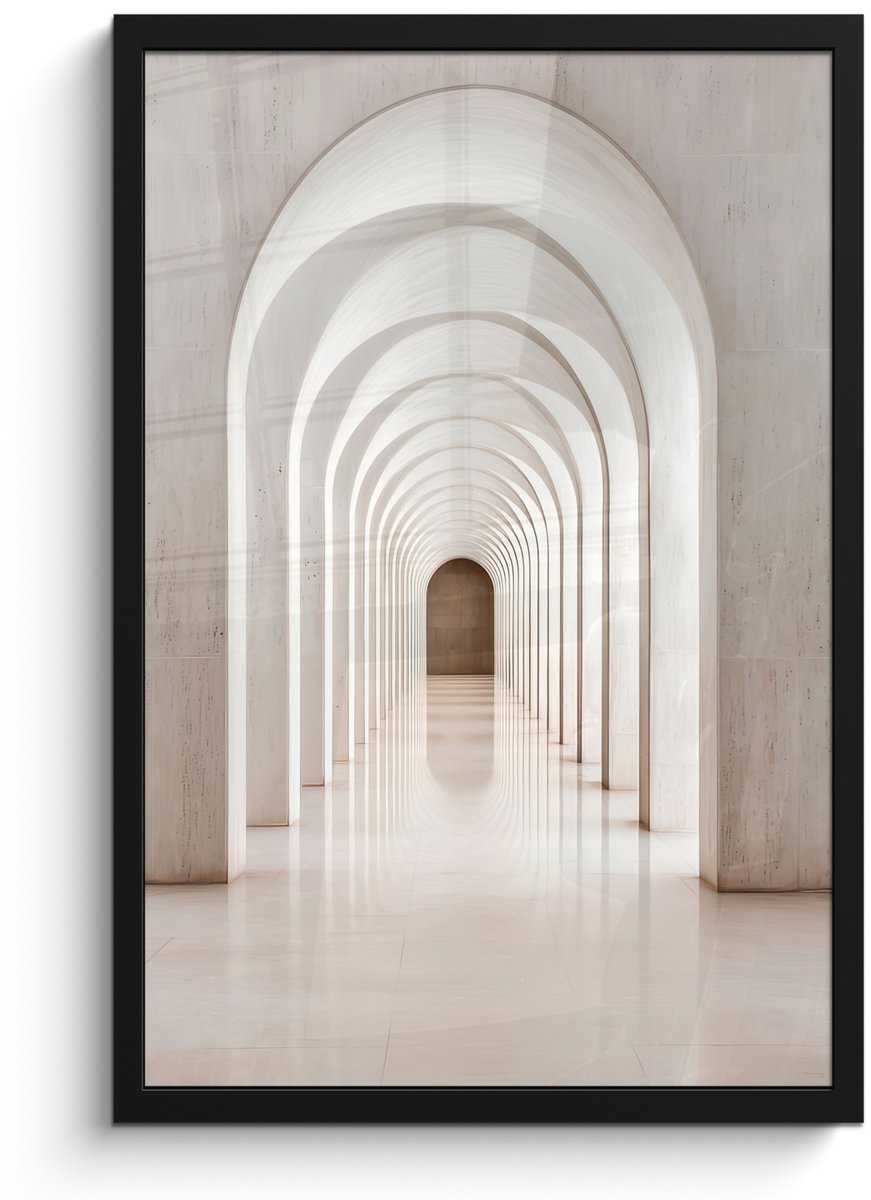 FrameYourWall Poster in lijst - Fotolijst 40x60 cm - Posters - Hal - Bogen - Symmetrisch - Modern - Posterlijst zwart - Decoratie - Wanddecoratie woonkamer - Muurdecoratie slaapkamer