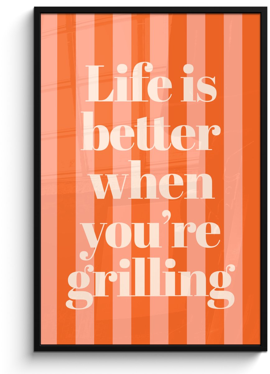FrameYourWall Poster in lijst - Fotolijst 80x120 cm - Posters - Tekst - Gestreept - Oranje - Zomer - Posterlijst zwart - Decoratie - Wanddecoratie woonkamer - Muurdecoratie slaapkamer Tekst - Strepen
