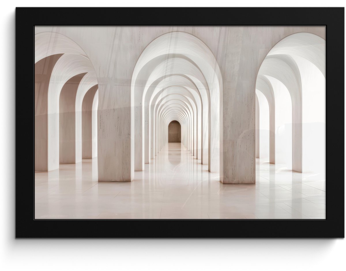 FrameYourWall Poster in lijst - Fotolijst 30x20 cm - Posters - Hal - Bogen - Symmetrisch - Modern - Posterlijst zwart - Decoratie - Wanddecoratie woonkamer - Muurdecoratie slaapkamer