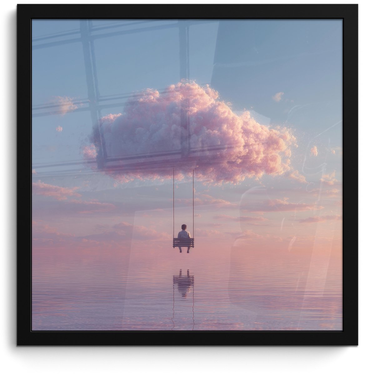 FrameYourWall Poster in lijst - Fotolijst 40x40 cm - Posters - Wolk - Schommel - Kleurrijke lucht - Posterlijst zwart - Decoratie - Wanddecoratie woonkamer - Muurdecoratie slaapkamer