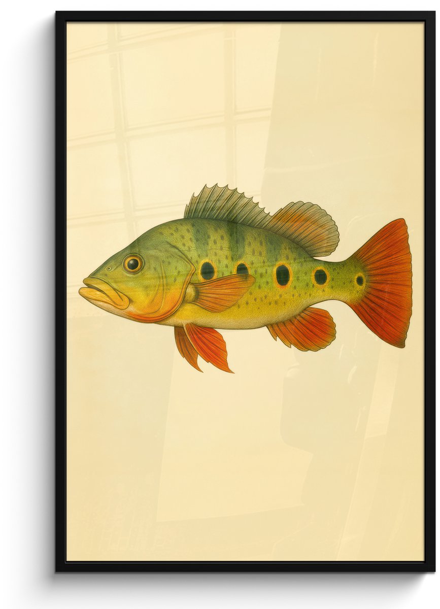 FrameYourWall Poster in lijst - Fotolijst 80x120 cm - Posters - Schubben - Vis - Groen - Illustratie - Posterlijst zwart - Decoratie - Wanddecoratie woonkamer - Muurdecoratie slaapkamer Vis - illustratie - Schubben