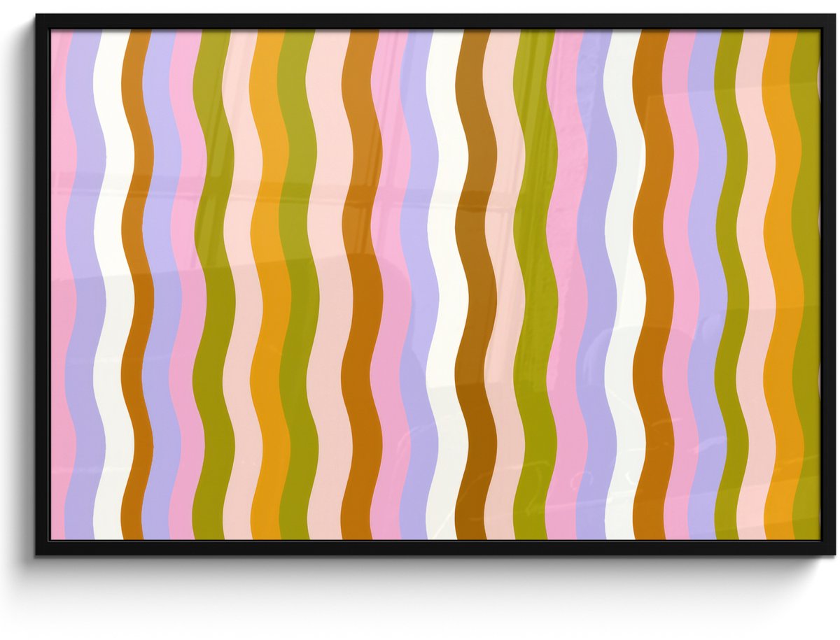 FrameYourWall Poster in lijst - Fotolijst 120x80 cm - Posters - lijnen - Golven - Pastelkleuren - Patroon - Posterlijst zwart - Decoratie - Wanddecoratie woonkamer - Muurdecoratie slaapkamer