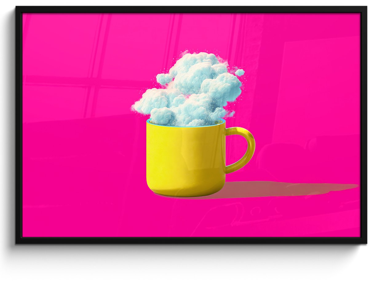 FrameYourWall Poster in lijst - Fotolijst 120x80 cm - Posters - Mok - Wolken - Roze - Minimalitisch - Posterlijst zwart - Decoratie - Wanddecoratie woonkamer - Muurdecoratie slaapkamer