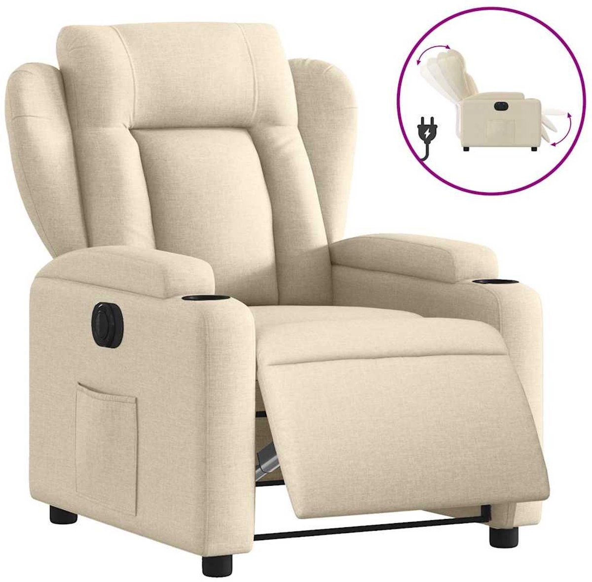 vidaXL Fauteuil - verstelbaar - elektrisch - stof - crèmekleurig
