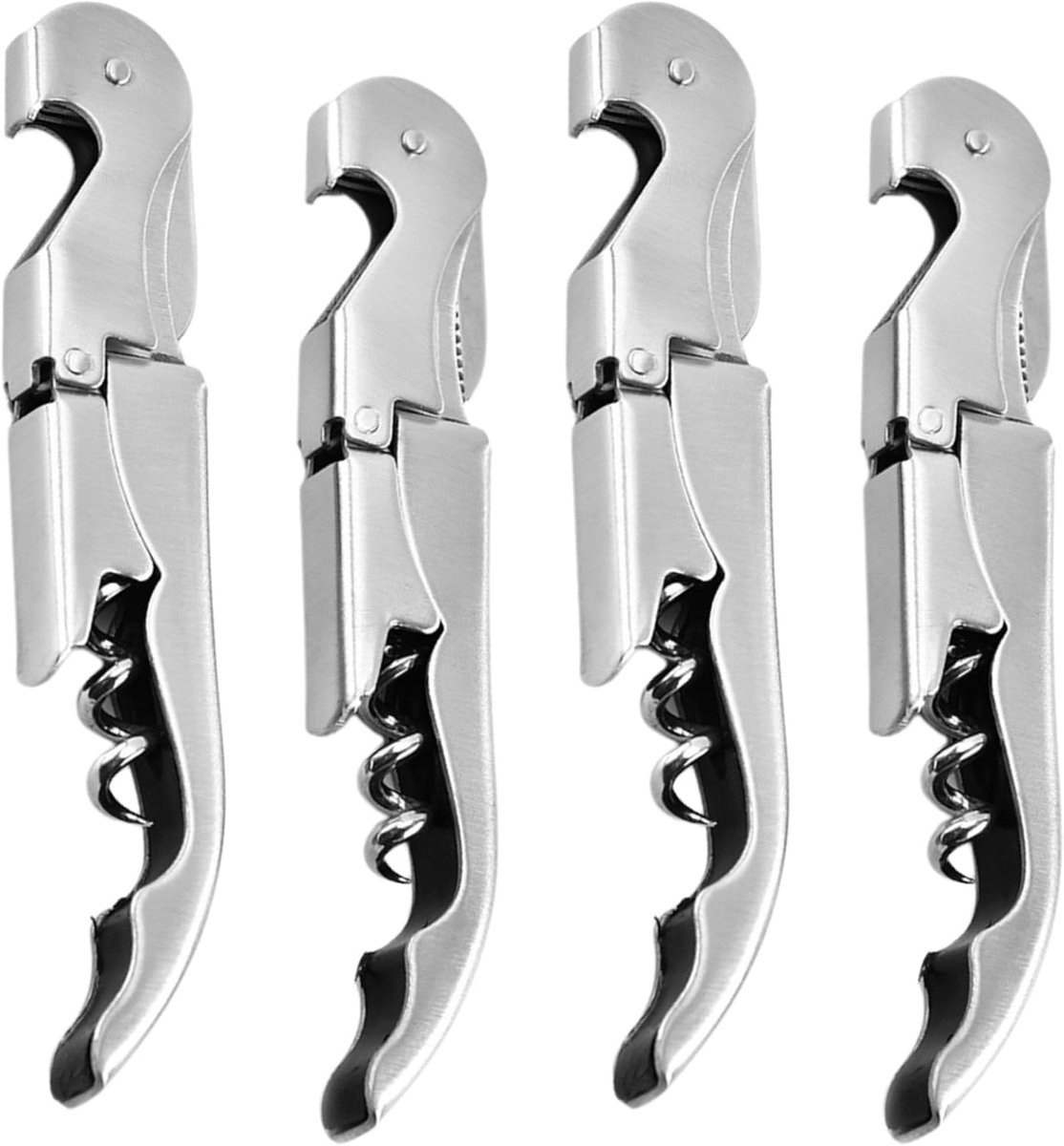 Professionele wijnflesopener (4-pack) | Zilveren flesopener | Sommeliersmes van roestvrij staal | Duurzame flesopener | Geschikt voor thuis- en professioneel gebruik