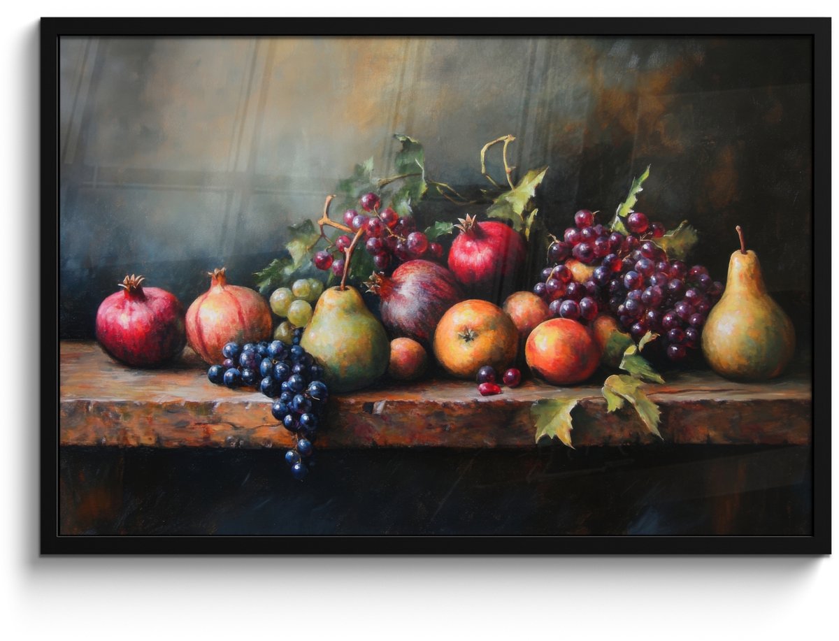 FrameYourWall Poster in lijst - Fotolijst 90x60 cm - Posters - Rustiek - Stilleven - Fruit - Posterlijst zwart - Decoratie - Wanddecoratie woonkamer - Muurdecoratie slaapkamer