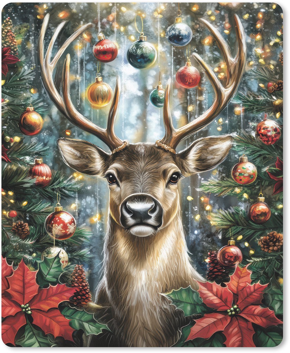 Muismat 19x23 cm - Mousepad Kerstfeest - Dennenbos - Rood - Muismatten