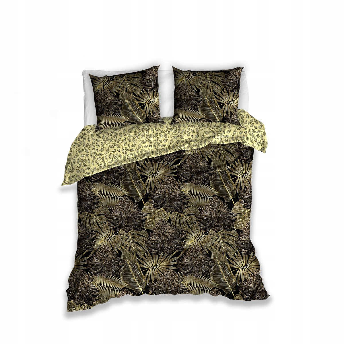 Glamour Zwart-Gouden Beddengoed Bladeren 160x200 cm