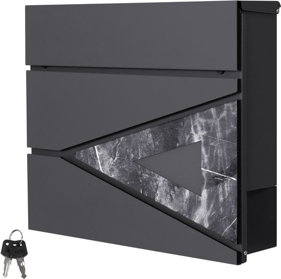 Brievenbus met krantenvak 37x36,5x11 cm antraciet/zwart marmer-look staal ML design, modern driehoekig ontwerp