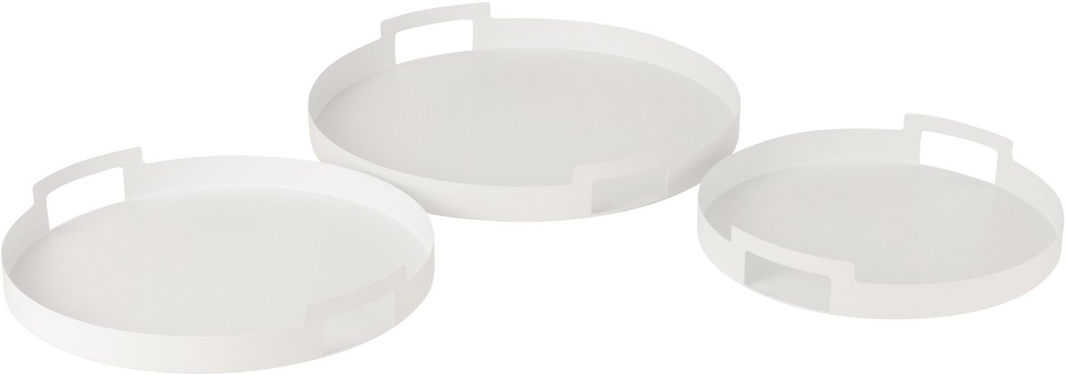 J-Line plateau Rond - metaal/polyresin - wit - 3 stuks