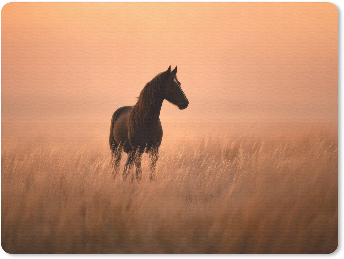 Muismat 23x19 cm - Mousepad Paard - Grasveld - Zonsondergang - Muismatten