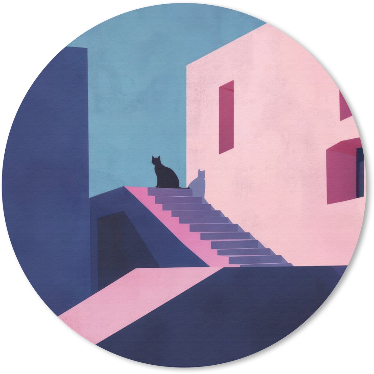 Muismat rond 30x30 cm - Mousepad Kat - Trap - Gebouwen - Schaduwcontrasten - Ronde muismatten