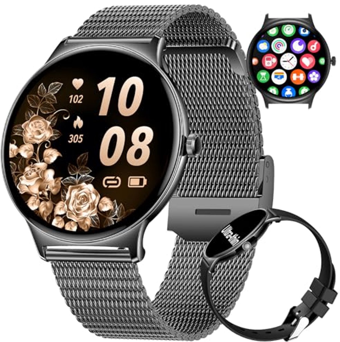 Smartwatch voor Dames met 1,43 Inch AMOLED Scherm en Fitnessfuncties - Zwart