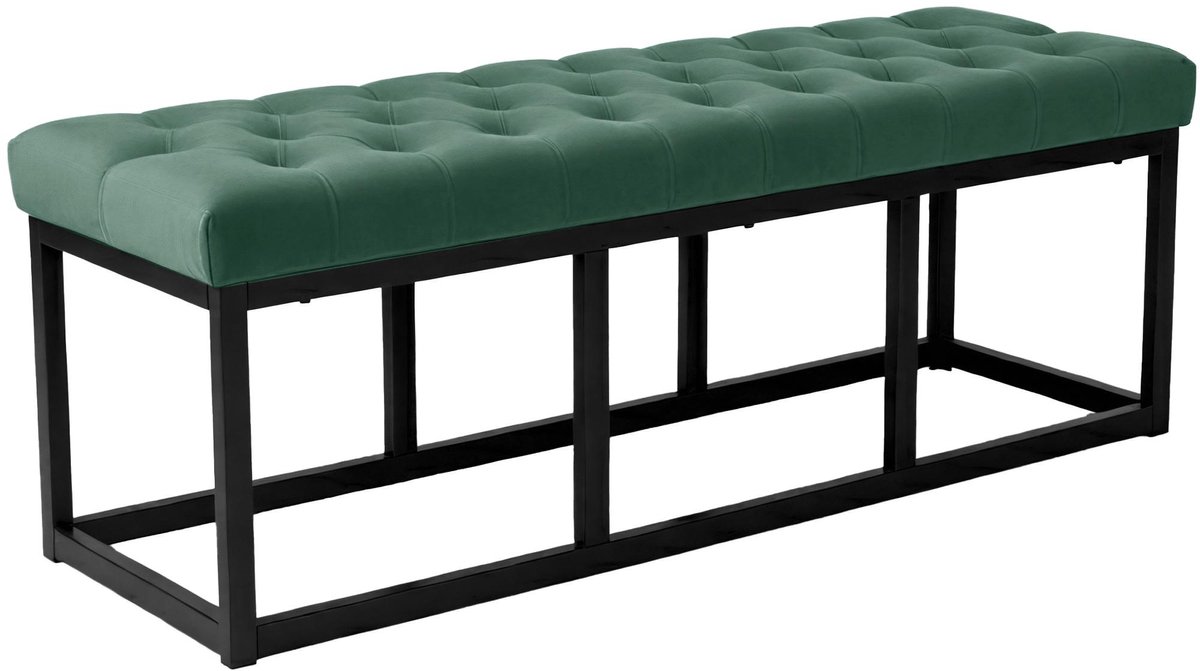 CLP Bank Polson - Gestikte Zitbank - Metalen Frame Mat Zwart - 200 kg Belastbaar - Modern Design - groen