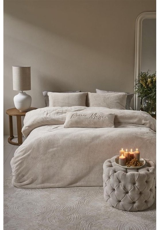 Rivièra Maison - Tendre fake-fur dekbedovertrek - Lits-Jumeaux - 240x200/220 cm - Zand van Merkloos — afbeelding 5