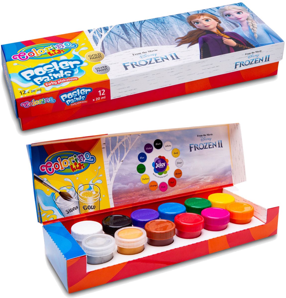 Colorino Plakkaatverf 12 Kleuren 20ml - Frozen Goud & Zilver