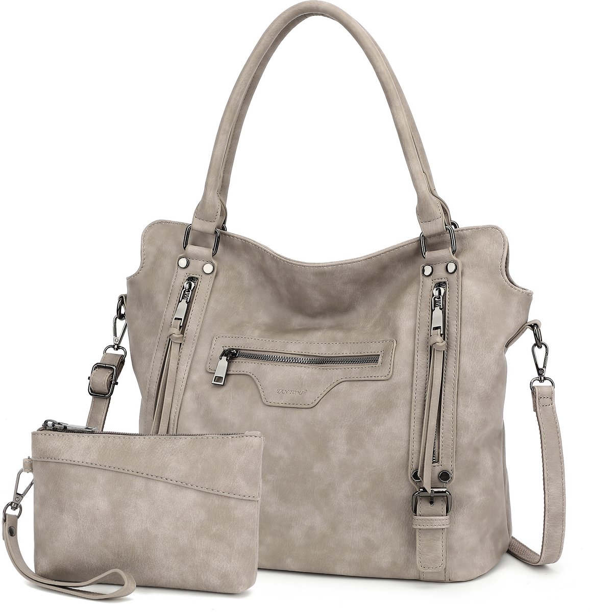 TAN.TOMI - Dames Handtassen set met Portemonnee - Schoudertas - Grote Shopper - Tweedelige - Grijs - Valentijn cadeautje voor haar