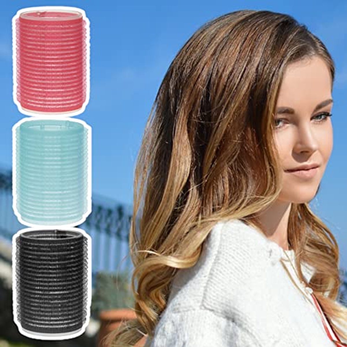 Set van 24 haarkrullers voor hittevrije krulstyling in mintgroen, roze en zwart