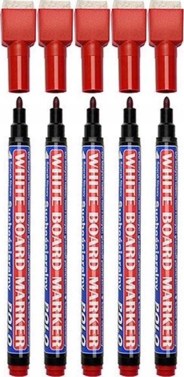 5x rode whiteboardmarkers, alcoholbasis, sneldrogend