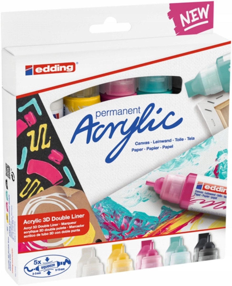 Edding Acryl Markers 3D Dubbelzijdig 5 Kleuren - Hoge kwaliteit