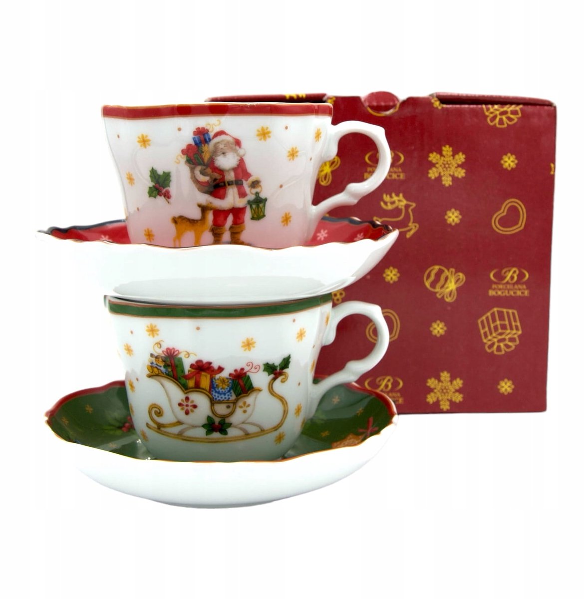 Bogucice Cicha Noc Kopjesset 2 stuks 250ml Groen/Rood Porselein